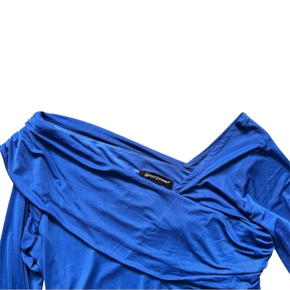 Ashley Stewart Blue Mesh Asymmetrical Long Sleeve Blouse NWT - Picture 2 of 6